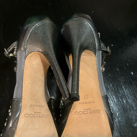 Jimmy Choo Viola Metallic Leather and Mesh Crystal Embellished Sandals Size 37. - Picture 12 of 17